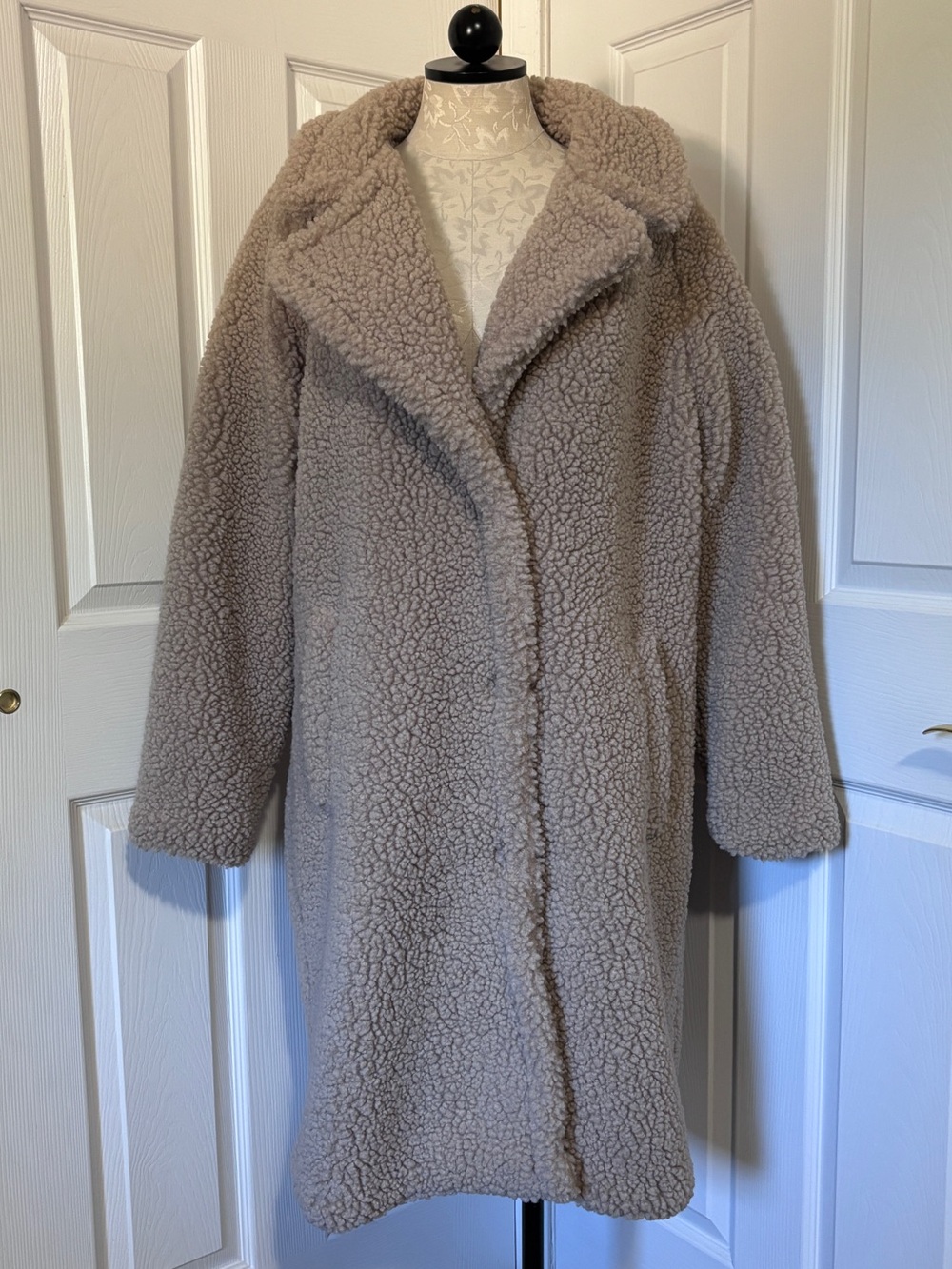 Lucky Brand Faux Fur Teddy Coat Long Oatmeal Beige XL
